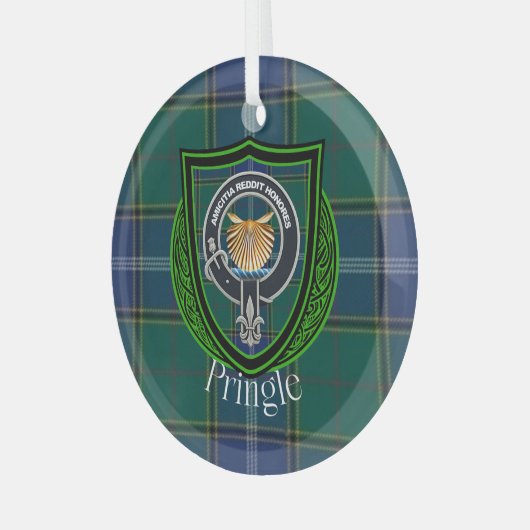 Pringle Scottish Clan Tartan & Crest Ornament Aus Glas (Vorderseite links)