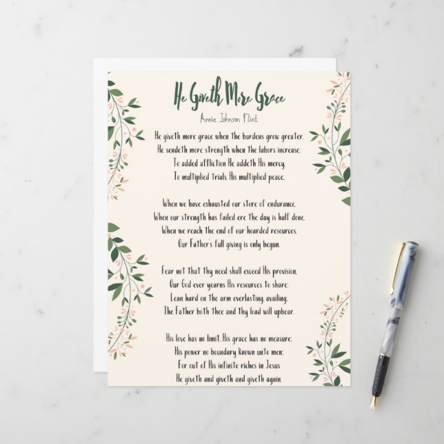 Print - Annie Johnson Flint 'He Giveth More Grace' (Vorderseite/Rückseite Beispiel)