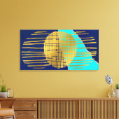 Print Blue Gold Abstrakt Collage Stretched Leinwan Leinwanddruck (Insitu (Wohnzimmer))