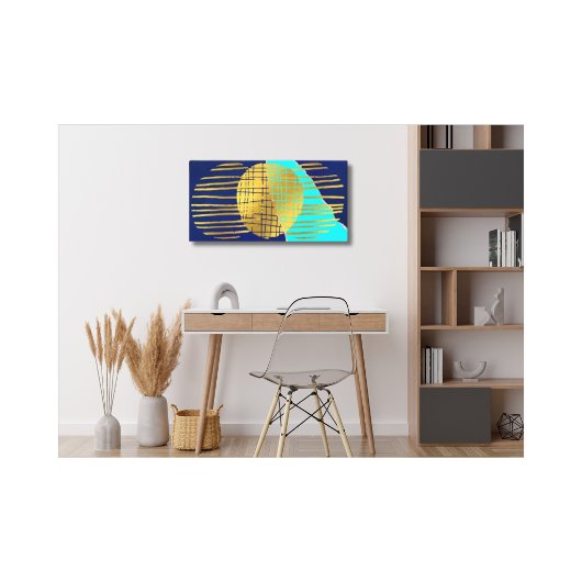 Print Blue Gold Abstrakt Collage Stretched Leinwan Leinwanddruck