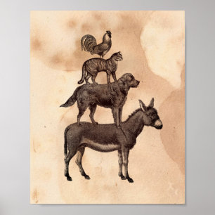 Print Bremen Town Musicians Tea Stained Paper Poster