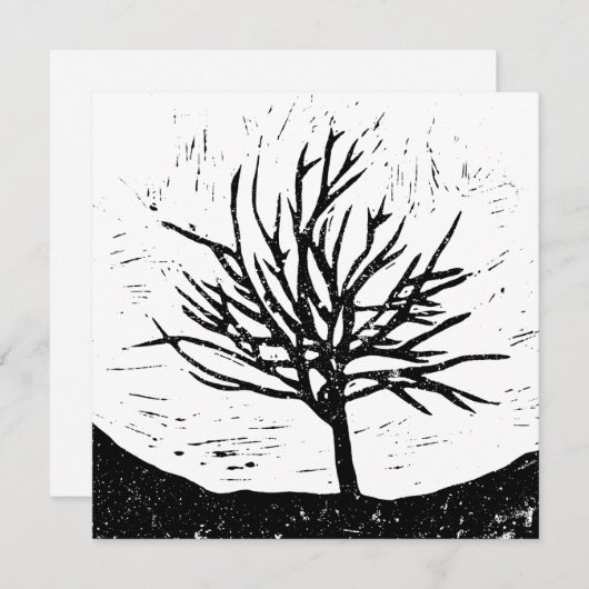 Print Card Autumnal Tree Lino Einladung (Vorne/Hinten)