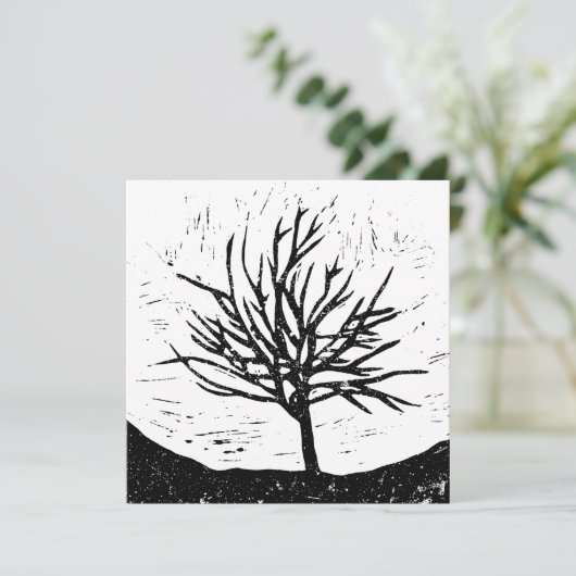 Print Card Autumnal Tree Lino Einladung (Stehend Vorderseite)