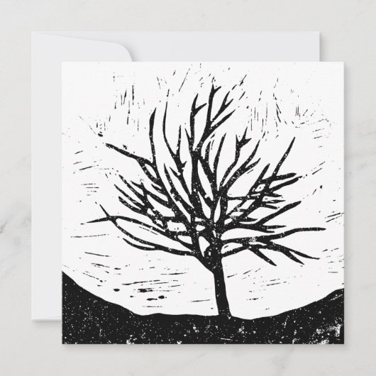 Print Card Autumnal Tree Lino Einladung (Vorderseite)