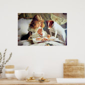Print: Frühstück im Bett: Mädchen, Fox Terrier & K Poster (Küche)