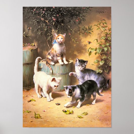 Print: "Kittens Playing with Käfer" Poster (Vorne)