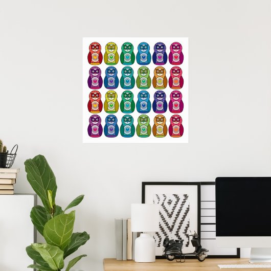 Print - Niedlich Rainbow Matryoshka Owl Poster (Heimbüro)