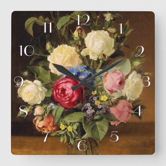 Print of "Victorian Roses" Wall Clock Quadratische Wanduhr (Vorderseite)
