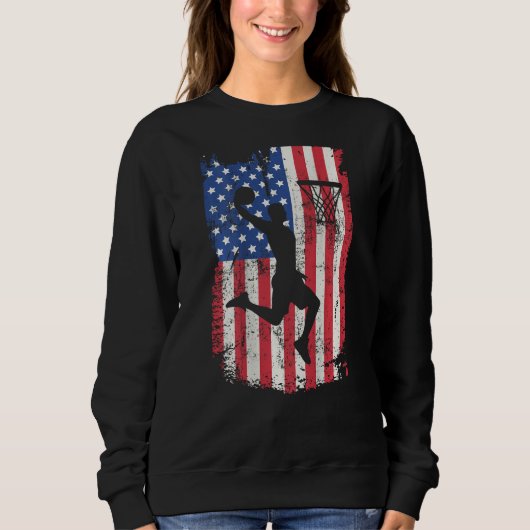 Print On Back Basketball USA American Flag 4th Of Sweatshirt (Vorderseite)