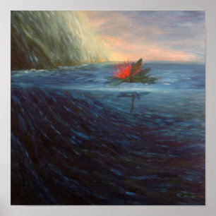 Print: Pohutukawa Rote Blume im blauen Meer Poster
