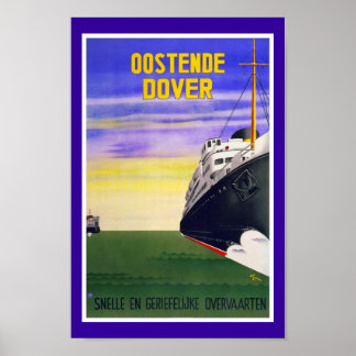 Print Retro Vintage Image Travel Oostende Dover Poster