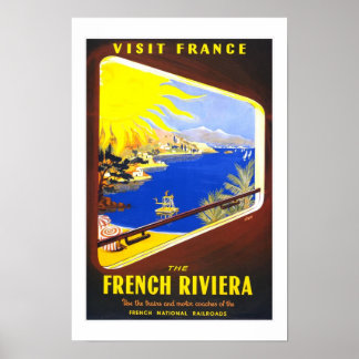 Print Retro Vintage Image Travel Riviera Frankreic Poster