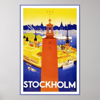 Print Retro Vintage Image Travel Stockholm Poster