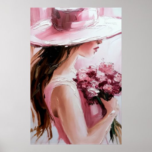 Print,Romantic Woman with Flowers – Soft Pink Impr Poster (Vorne)
