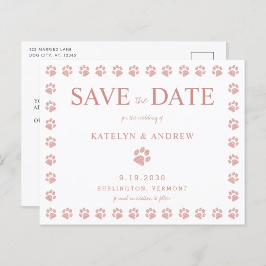 Print Rose Gold Glitzer Save the Date Postkarte ei (Vorne/Hinten)