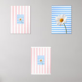 Print Set Blue Pink White Stripe floral Daisy (Vorderseite)