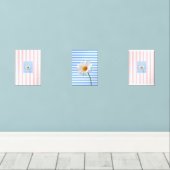 Print Set Blue Pink White Stripe floral Daisy (Holzboden)
