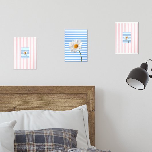 Print Set Blue Pink White Stripe floral Daisy (Schlafzimmer)