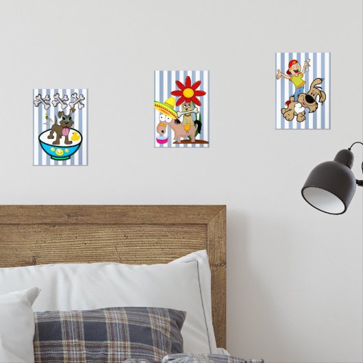 Print Set Blue & White Stripe Dog (Schlafzimmer)