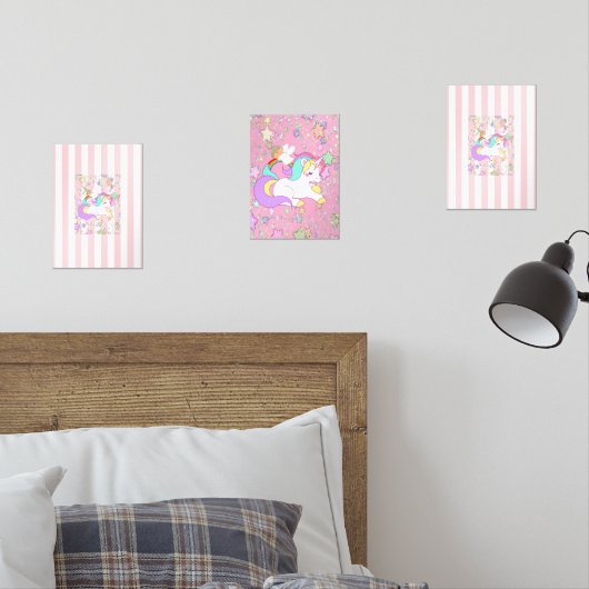 Print Set Pink & White Stripe Unicorn (Schlafzimmer)