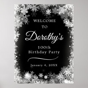 Printable 100. Geburtstag Snowflake Black Willkomm Poster