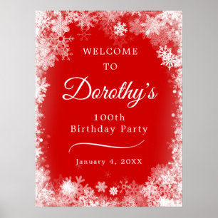 Printable 100. Geburtstag Snowflake Rot Willkommen Poster
