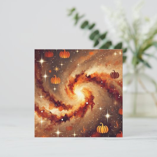Printable Autumn Galaxy Pumpkin Gewürz Scrapbook Einladung (Stehend Vorderseite)