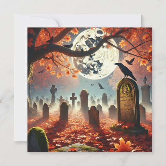 Printable Autumnal Whimsigoth Graveyard Scrapbook Einladung (Vorderseite)