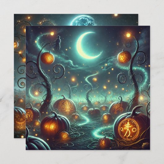 Printable Autumnal Whimsigoth Pumpkins Scrapbook Einladung (Vorne/Hinten)