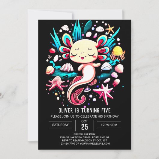 Printable Axolotl Custom Geburtstag Einladung (Vorderseite)