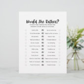Printable Baby Shower Game: Would She Rather?  Briefbogen (Stehend Vorderseite)