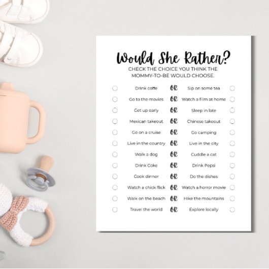 Printable Baby Shower Game: Would She Rather?  Briefbogen