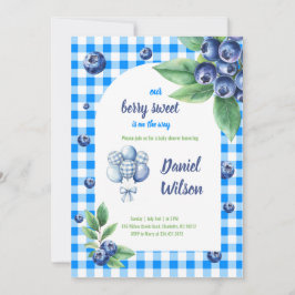 Printable Berry Sweet Blue Theme Baby Dusche Einladung