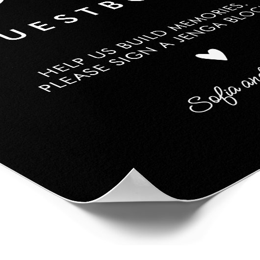 Printable Black Wedding Jenga Gästebuchsigne Poster (Ecke)