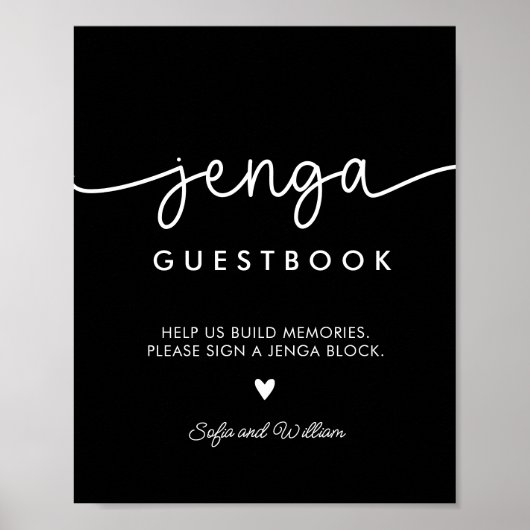 Printable Black Wedding Jenga Gästebuchsigne Poster (Vorne)