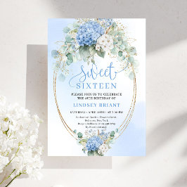 Printable Blue Hydrangea Sweet Sixteen Birthday  Einladung