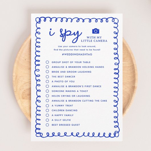 Printable Blue I Spy Wedding Foto Hunt Game Programm