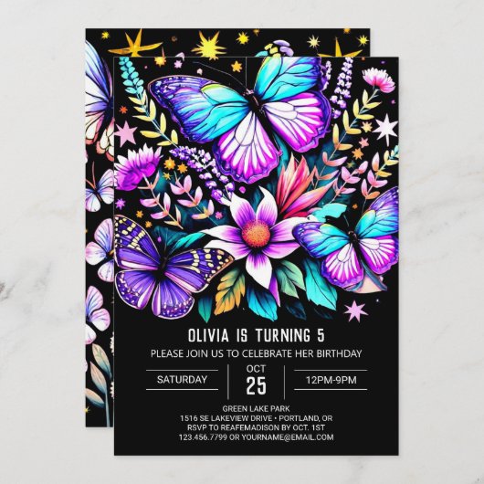 Printable Bohemisch lebendige Butterfly zum Geburt Einladung (Vorne/Hinten)