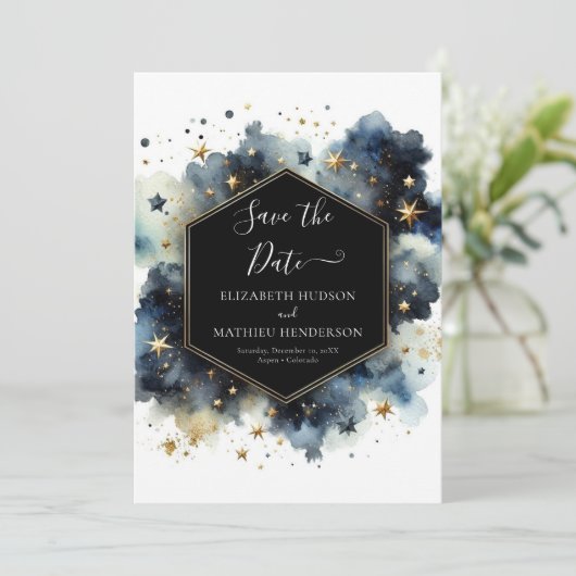 Printable Boho Celestial Wedding Save The Date (Stehend Vorderseite)
