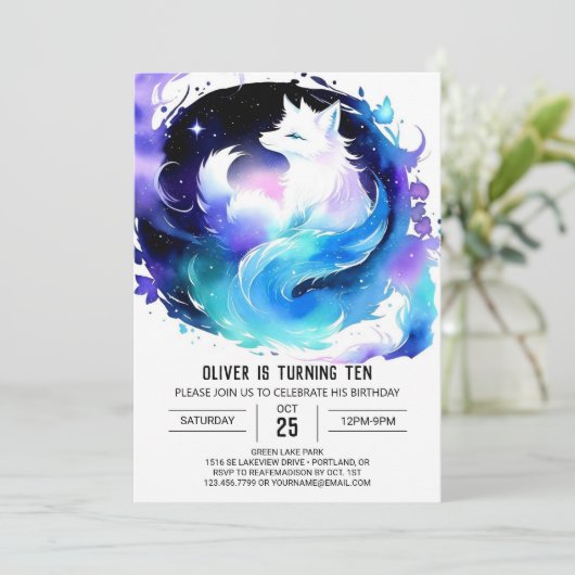 Printable Boho Fox Birthday Einladung (Stehend Vorderseite)