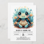 Printable Boho Happy Turtle Boy Birthday Einladung (Vorne/Hinten)