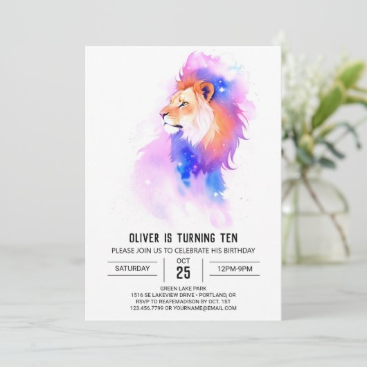 Printable Boho Lion Birthday Einladung (Stehend Vorderseite)