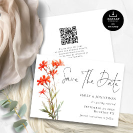 Printable Boho Red Wildblumen QR-Codeskript Save The Date