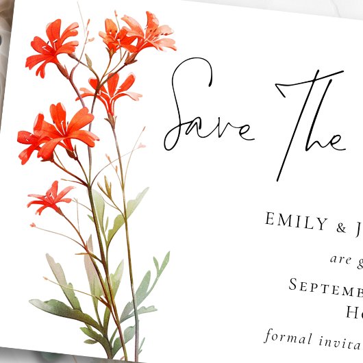 Printable Boho Red Wildblumen QR-Codeskript Save The Date