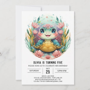Printable Boho Turtle Girl Birthday Einladung