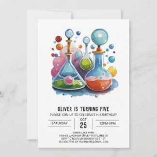Printable Chemical Whimsy Scientist zum Geburtstag Einladung