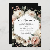Printable Chic Pink Floral Wedding Save The Date (Vorne/Hinten)
