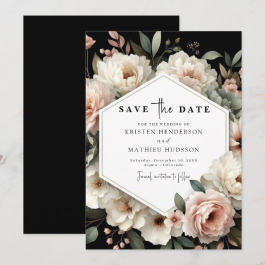 Printable Chic Pink Floral Wedding Save The Date (Vorne/Hinten)
