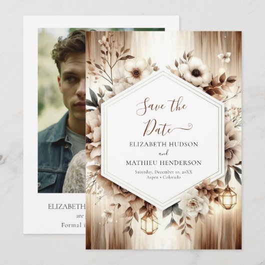 Printable Chic Rustic Wedding Save The Date (Vorne/Hinten)