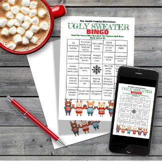 Printable Christmas Bingo-Ugly Sweater Party Game Einladung